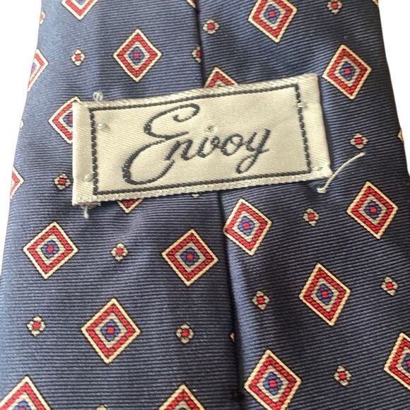 Pre Owned Men’s Envoy Tie Neck Tie Necktie All Silk Made In USA Diamond Pattern - Picture 4 of 5